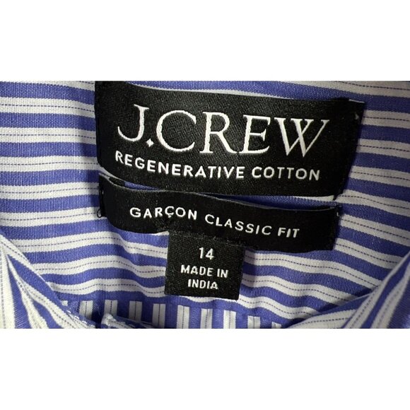 J Crew Women's Blouse Size 14 Blue White Stripe Long Sleeve Garcon Classic Fit - Picture 3 of 10